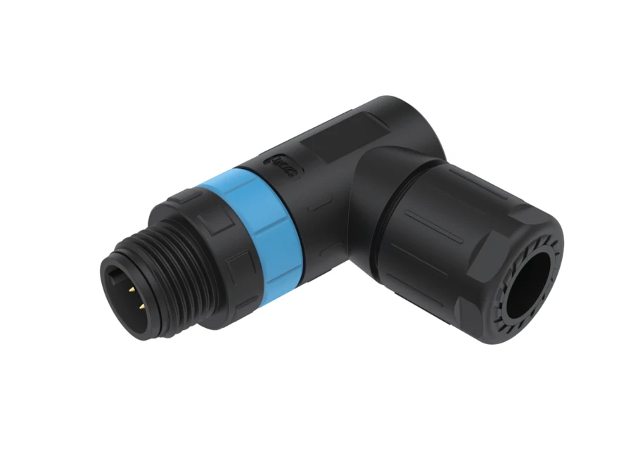 GLOBIX M12 conector para cable de montaje en campo – Contactos macho, Acodado, Terminación para soldadura
