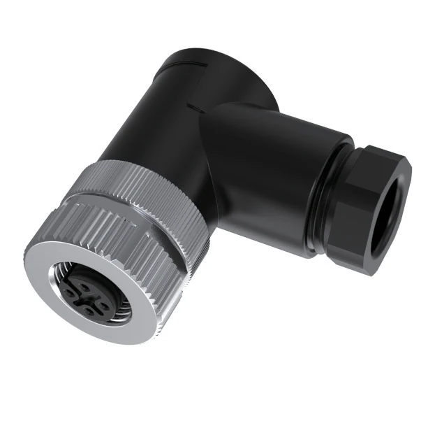 GLOBIX M12 conector para cable de montaje en campo – Contactos hembra, Acodado, Sin apantallamiento