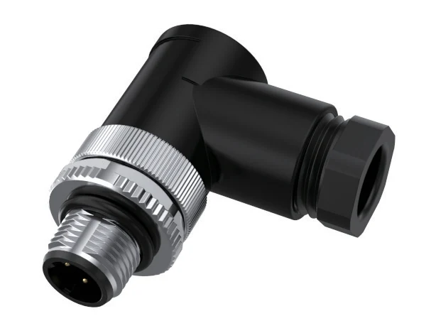 GLOBIX M12 conector para cable de montaje en campo – Contactos macho, Acodado, Sin apantallamiento