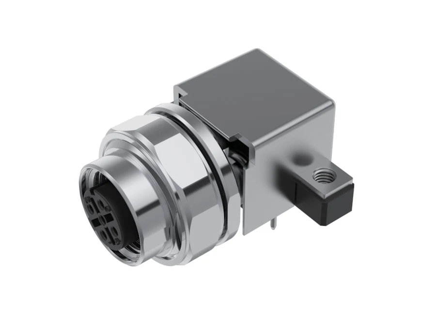 GLOBIX M12 Conexión de placa – Contactos hembra, Acodado, Apantallado