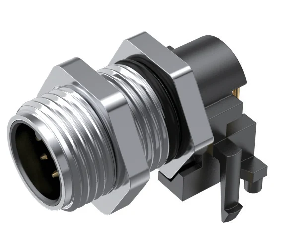 GLOBIX M12 Conexión de placa – Contactos macho, Acodado, Sin apantallamiento