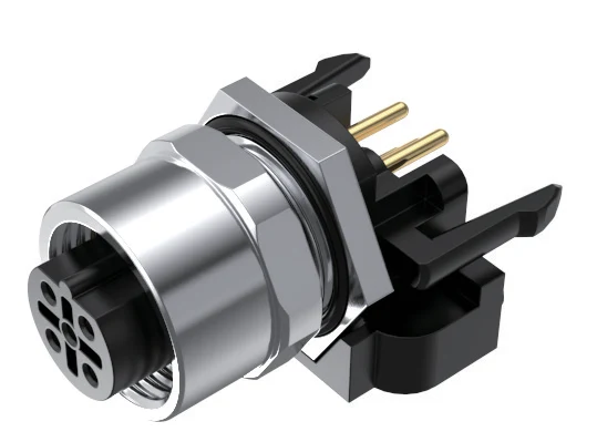 GLOBIX M12 Conexión de placa – Contactos hembra, Acodado, Apantallado